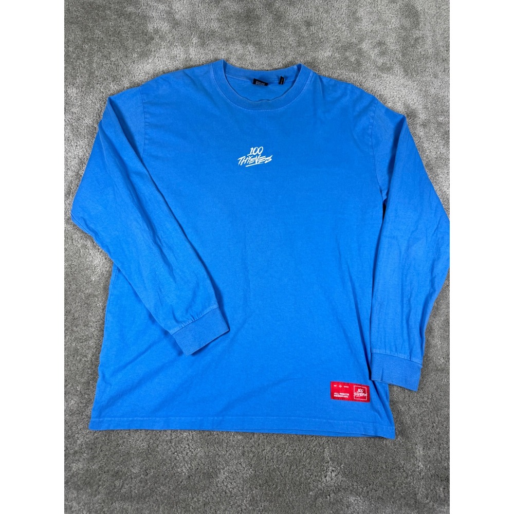 100 Thieves Mens Blue Long Sleeve Logo T-Shirt Embroidered Streetwear Large 2021